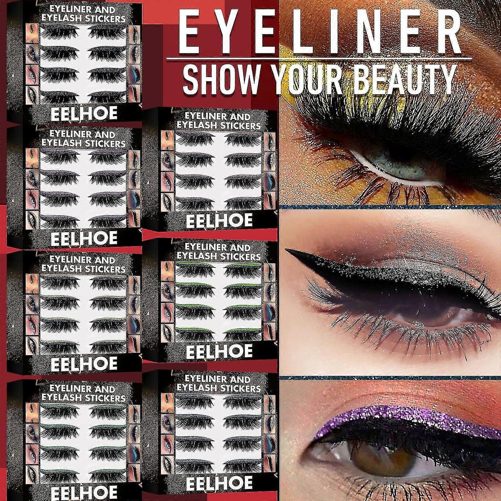 Pembe Kıvrılma Kirpikler Göz Makyajı Çıkartmaları Tutkalsız Kendinden Yapışkanlı Parıltı Sahte Kirpikler