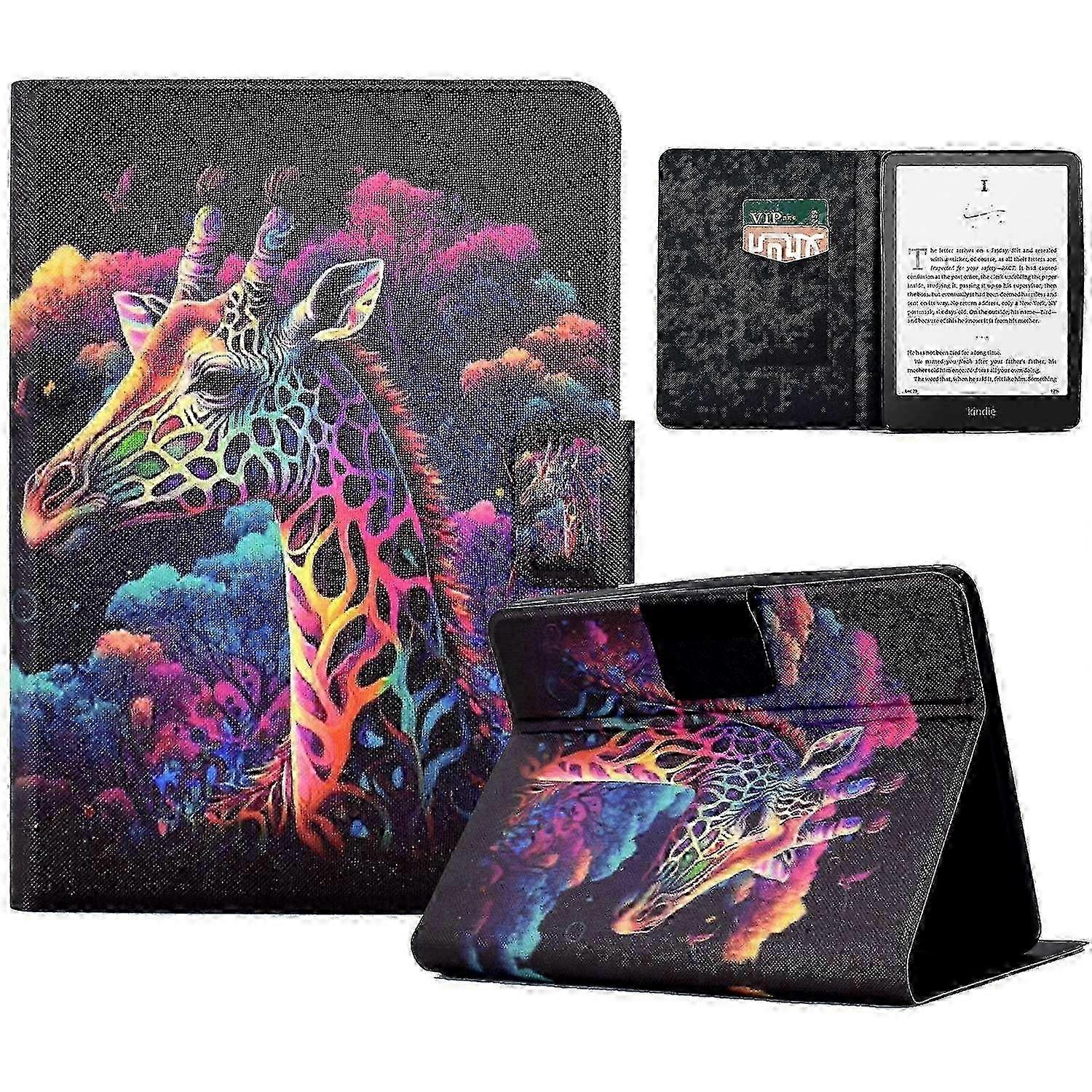 For Amazon Kindle Paperwhite (2024) Case Stand Pattern Printed Leather Cover - Giraffe