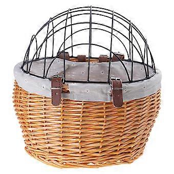 Bicicletas Cesta de almacenamiento tejida con tapa, cesta tejida para mascotas de bicicleta Cesta de almacenamiento de ratán para adultos Cesta de almacenamiento tejida Color de madera