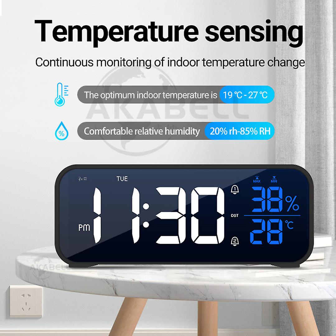 Réveil Numérique LED Grand Écran - 25 Mélodies, Triple Alarme, Température/Date, USB Charge, Snooze - Blanc