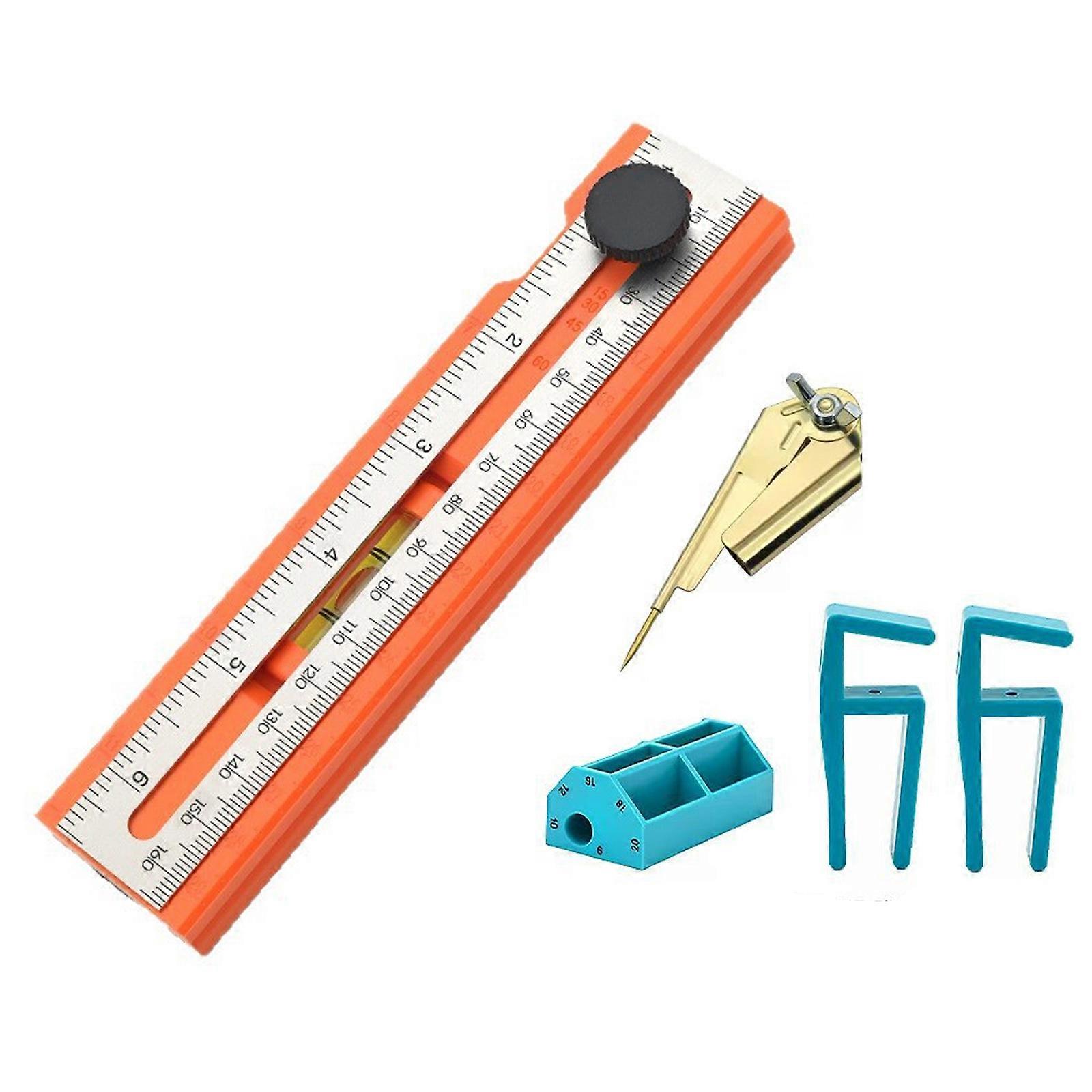 Woodworking Adjustable Aluminum Marking Gauge Multipurpose Protractor Level Scriber with Measurement Scale Multicolor