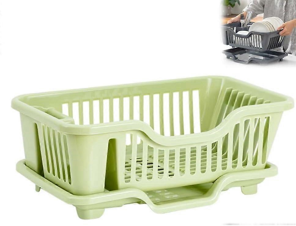 Over Sink Dish Drying Rack with Double Layer Utensil Organizer, Large Capacity Water Filter Basket, Green