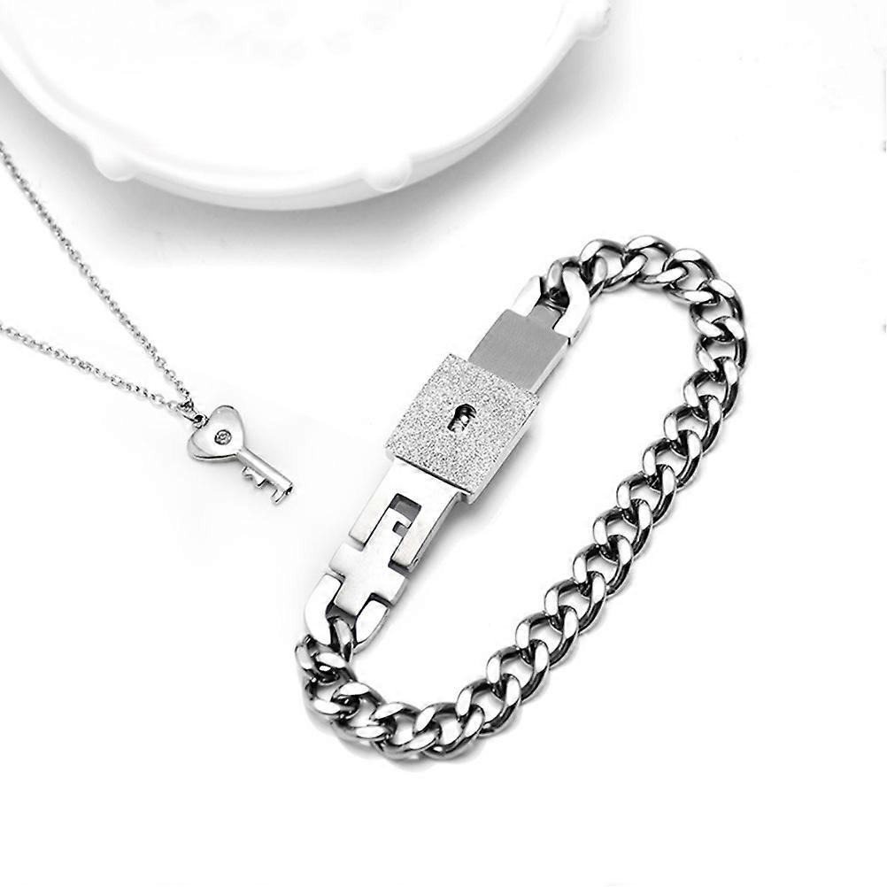 Interlocking Lettering Bracelet for Decor 2Pcs Couple Silver Bracelet and Necelace