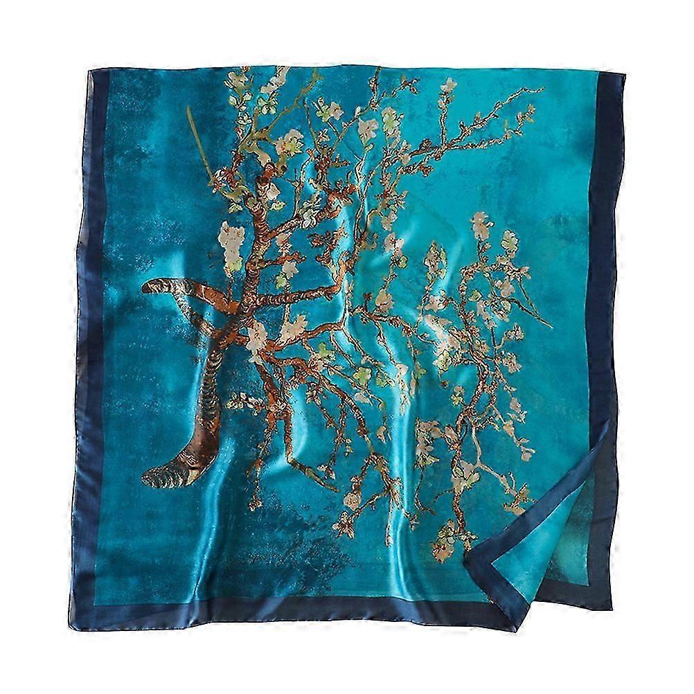 Women's Elegant Rectangular Scarf Blue Printed Silk-style 180x80cm Sun Protection 1pc