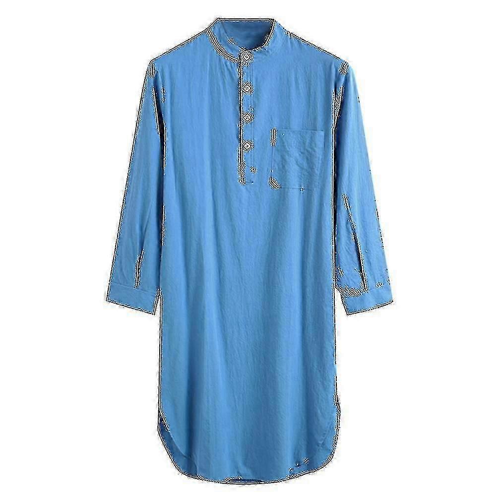 Chemise de nuit en coton pour homme - Vêtement de nuit doux, confortable et ample à manches longues, compatible avec le salon d'intérieur