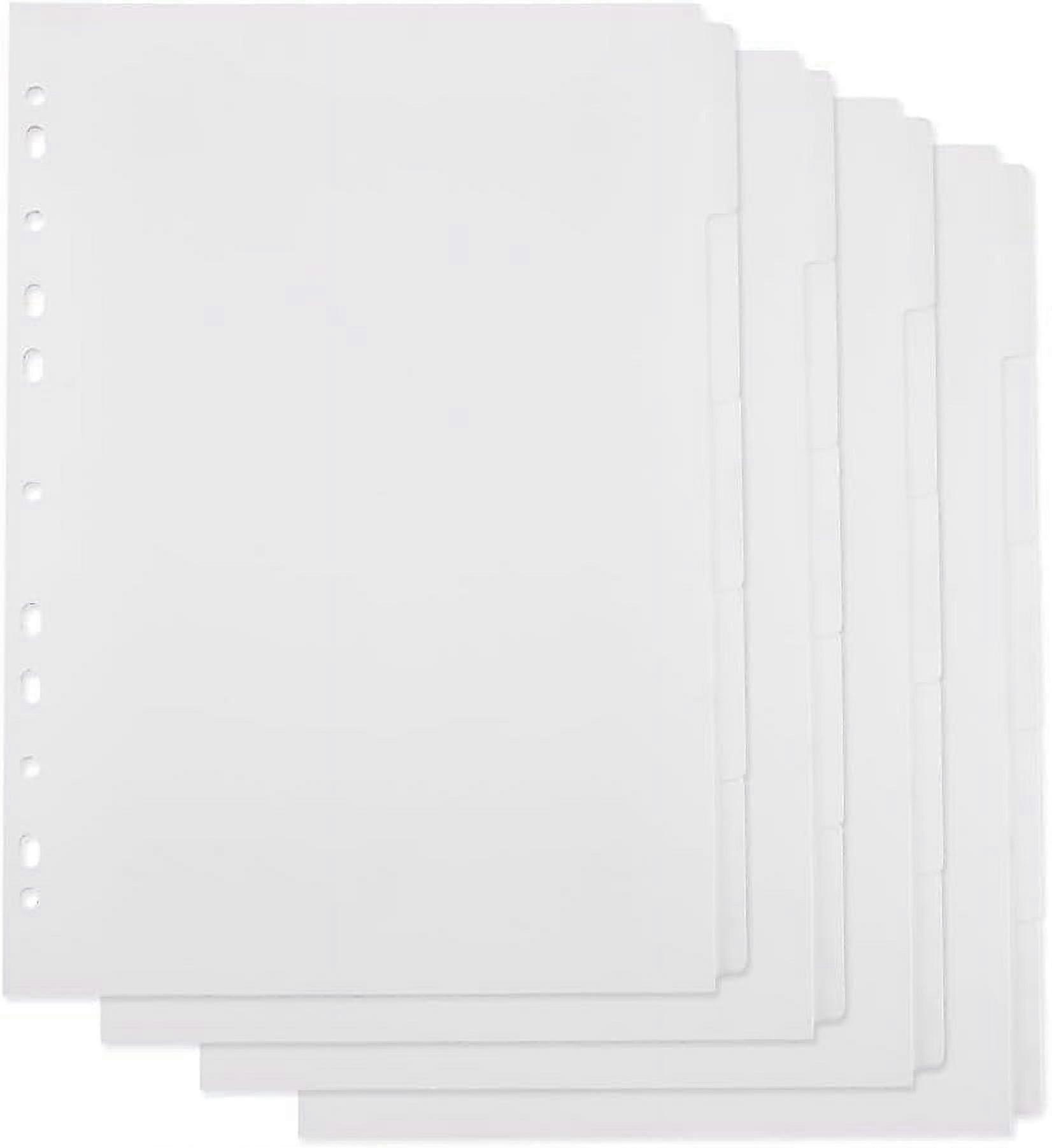 20 Sheets 5-Tab A4 Binder Dividers, 11-Hole Punched Blank White Index Pages 29.8x22c