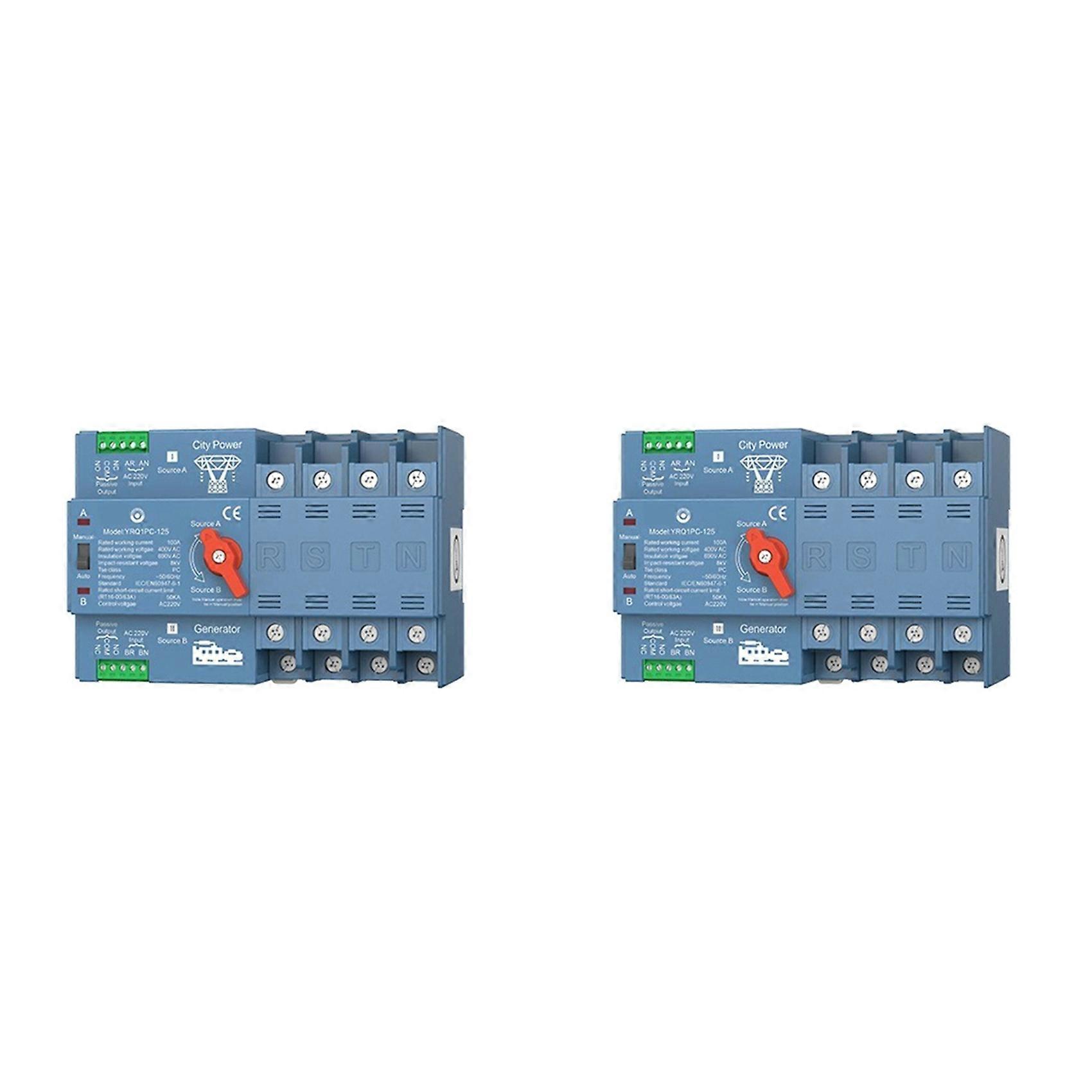 2X ATS Dual Power Automatic Transfer Switch for Generator or PV Energy to City Power Changeover Switch Generator 125A 4P