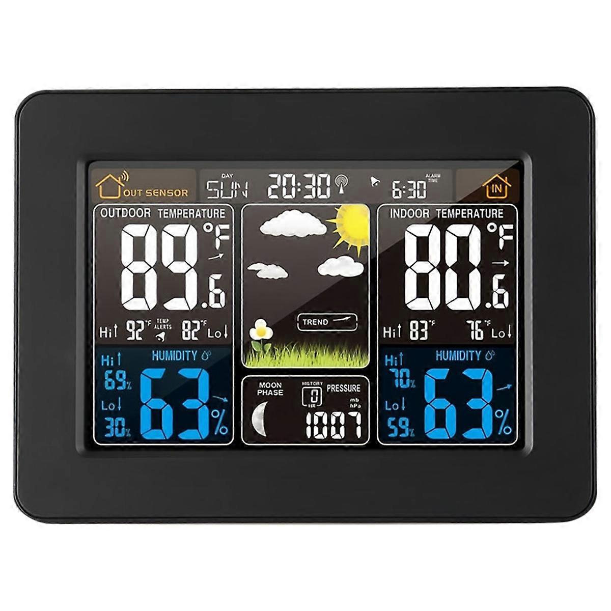 Wireless Temperature and Humidity Meter Weather Clock Home Weather Station LCD Wall Mounted Large Color Screen