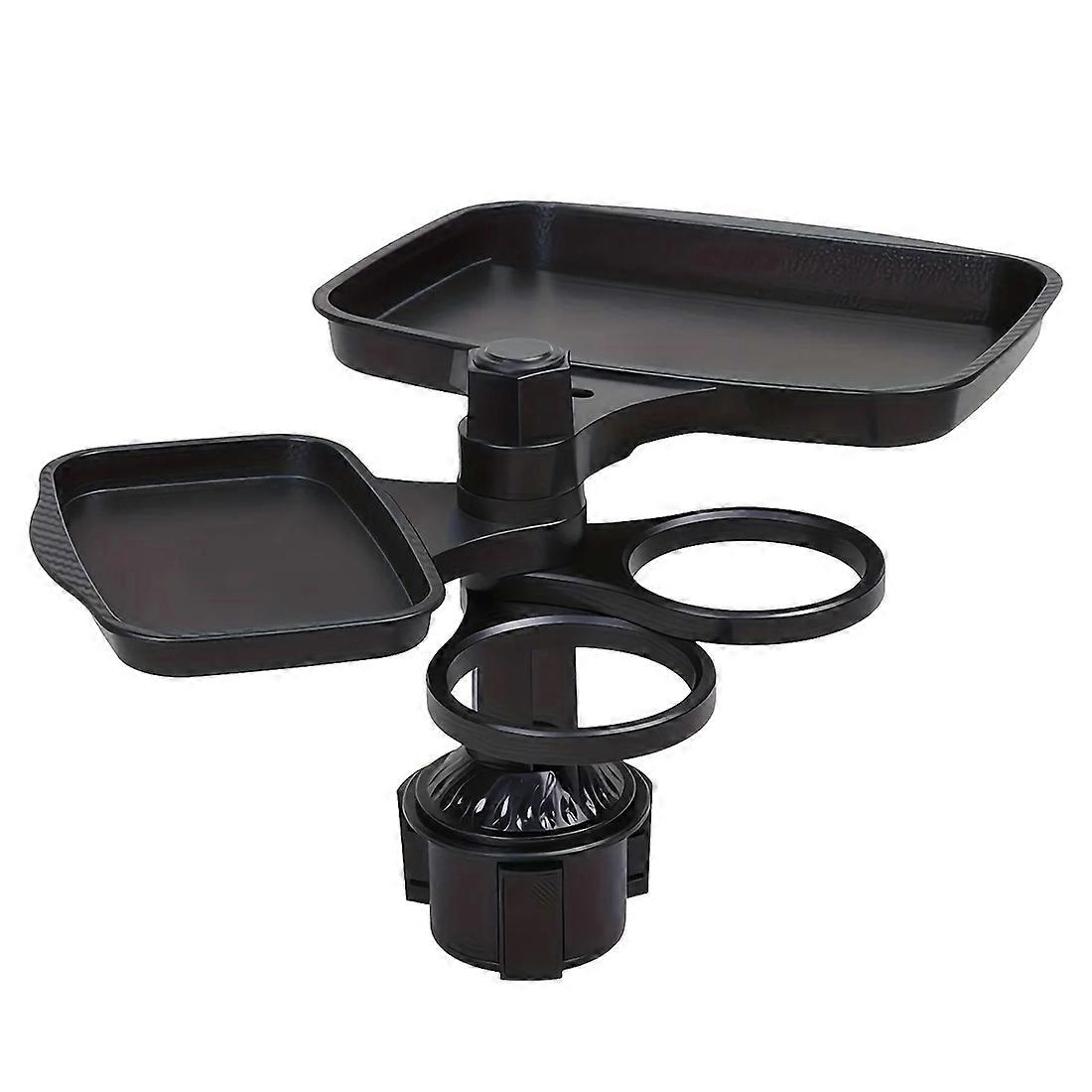 3-in-1 Detachable Car Cup Holder Tray-Expandable Food Table with 360° Rotating Design Sturdy Base for Trips Table Tray