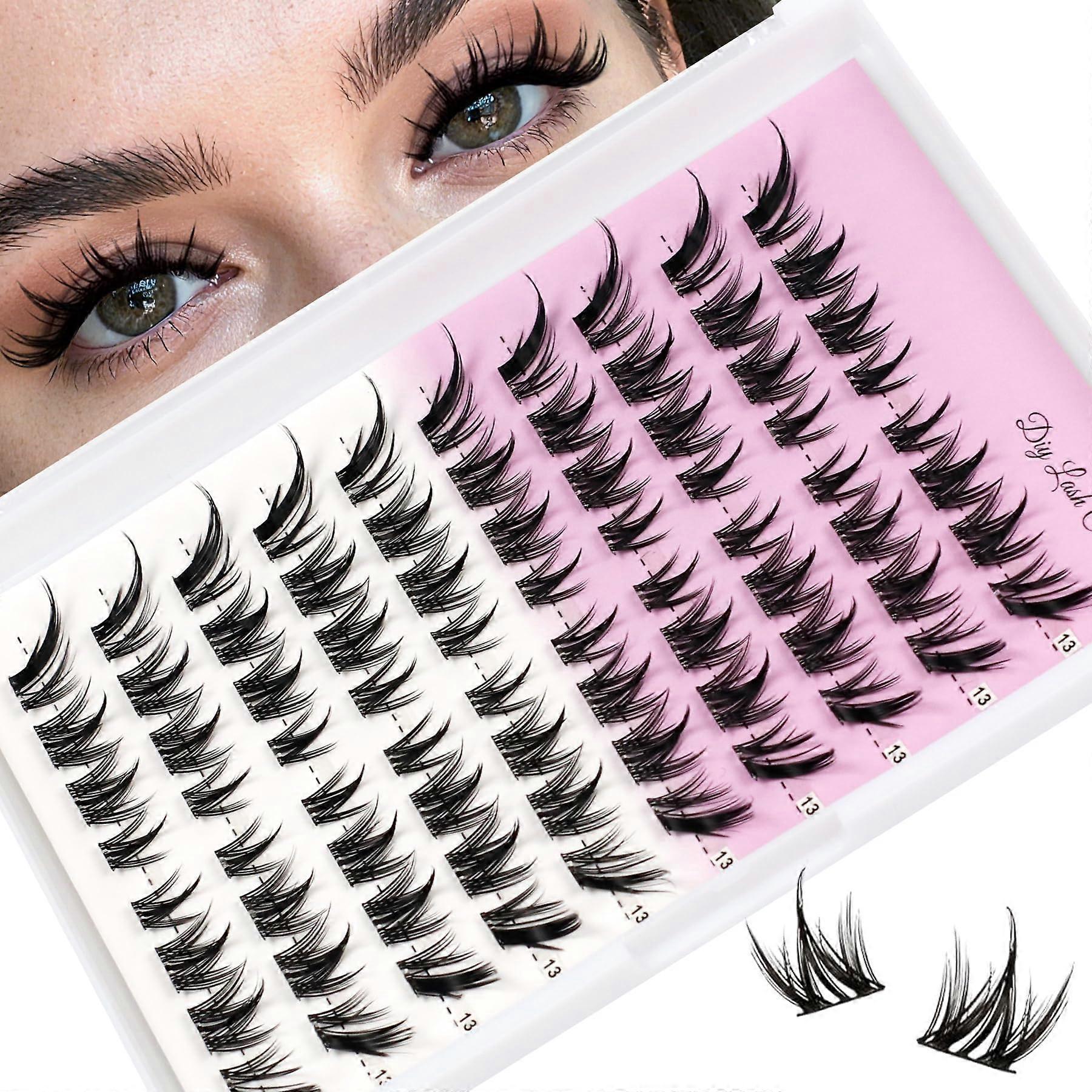Self Adhesive Lash Clusters Mixed Length Wispy Cat Eye Eyelash Extensions 96pcs Fluffy Fox Eye