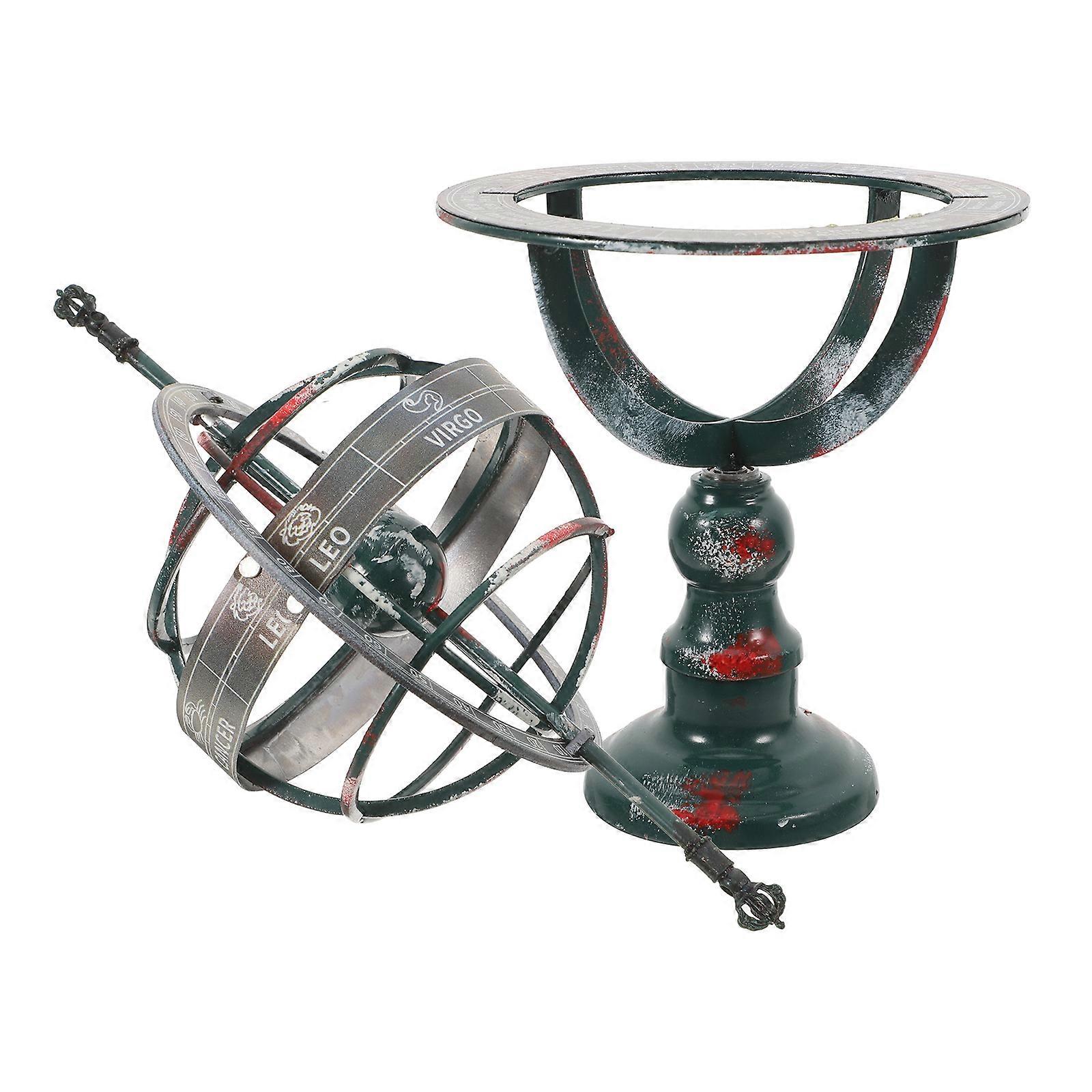 Dark Green Iron Globe for Decoration with Details and Artistic Design Perfect Size for Desktop