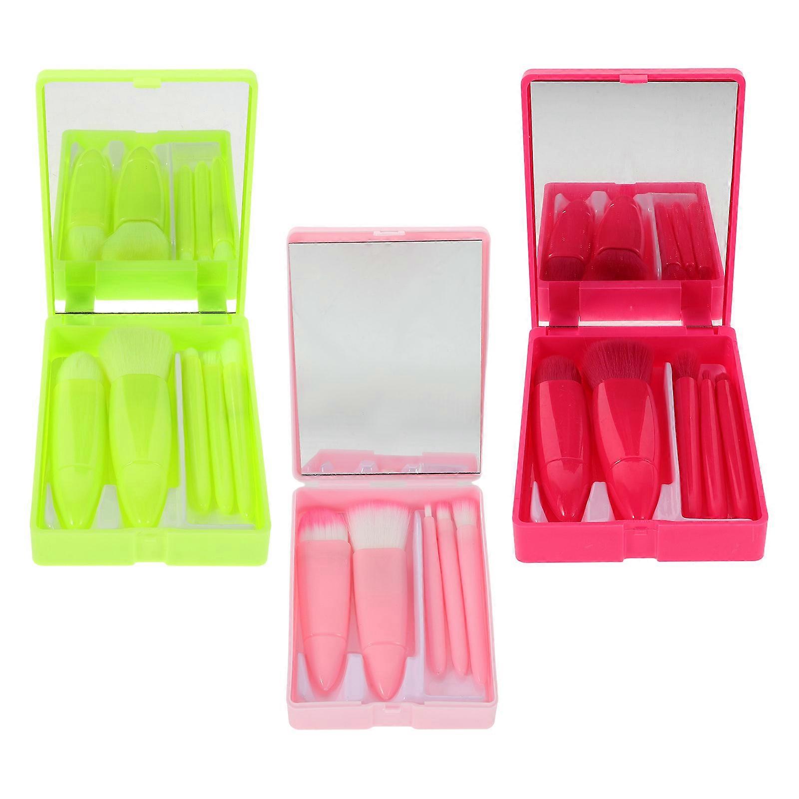Assorted Color Travel Makeup Brush Set with Mirror Multifunctional 3Sets Kit
