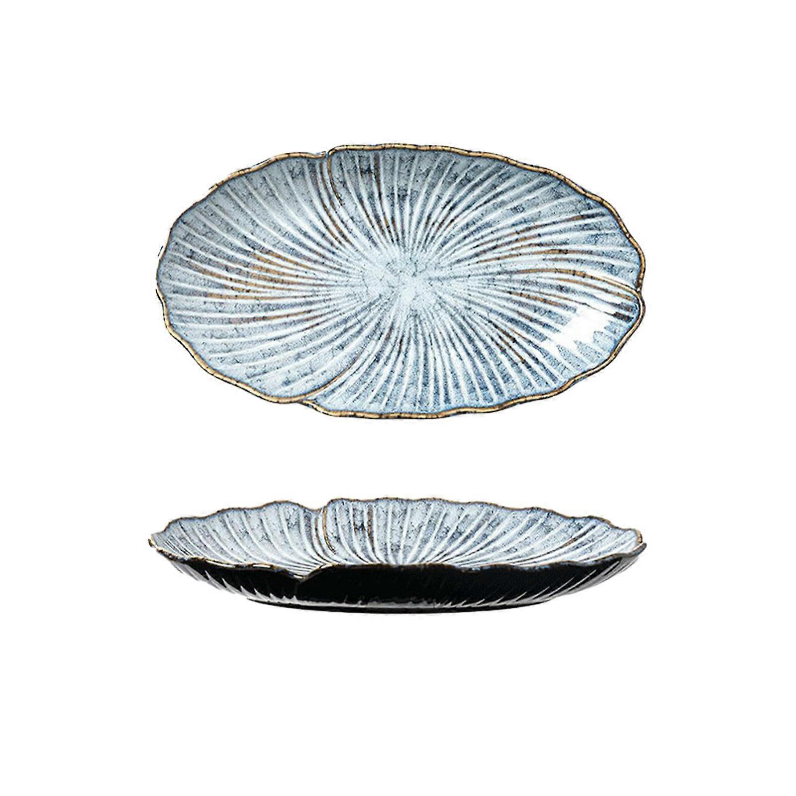 Ceramic Serving Platter 10 Inch Oval Fish Plate Marble Pattern Microwave Dishwasher Safe