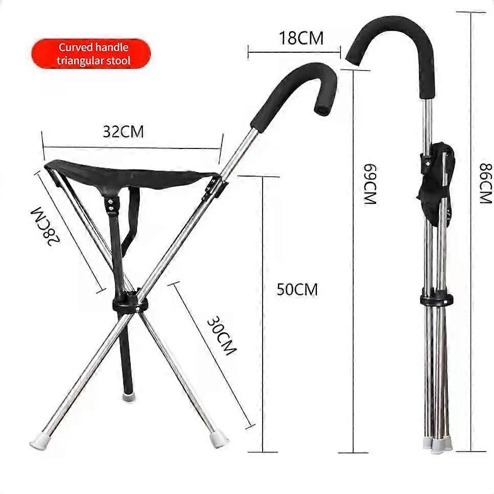 Thickened Sitable Foldable Elderly Portable Walking Stick Stool Lightweight Triangle Stool Multifunctional Walking Stick Stool