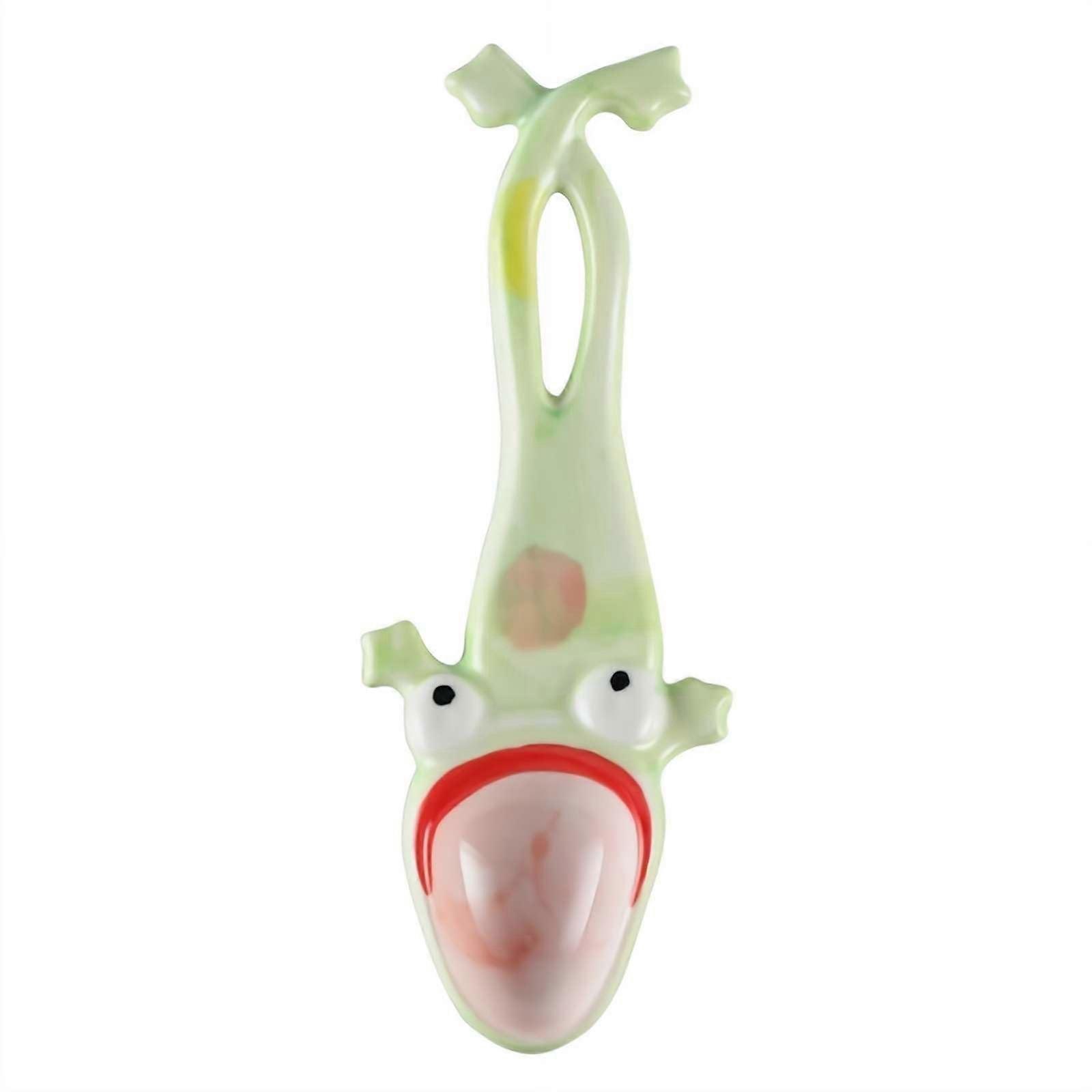 Ceramic Frog Spoon Handmade 3D Frog Design Long Handle Dessert Soup Coffee Spoon Green