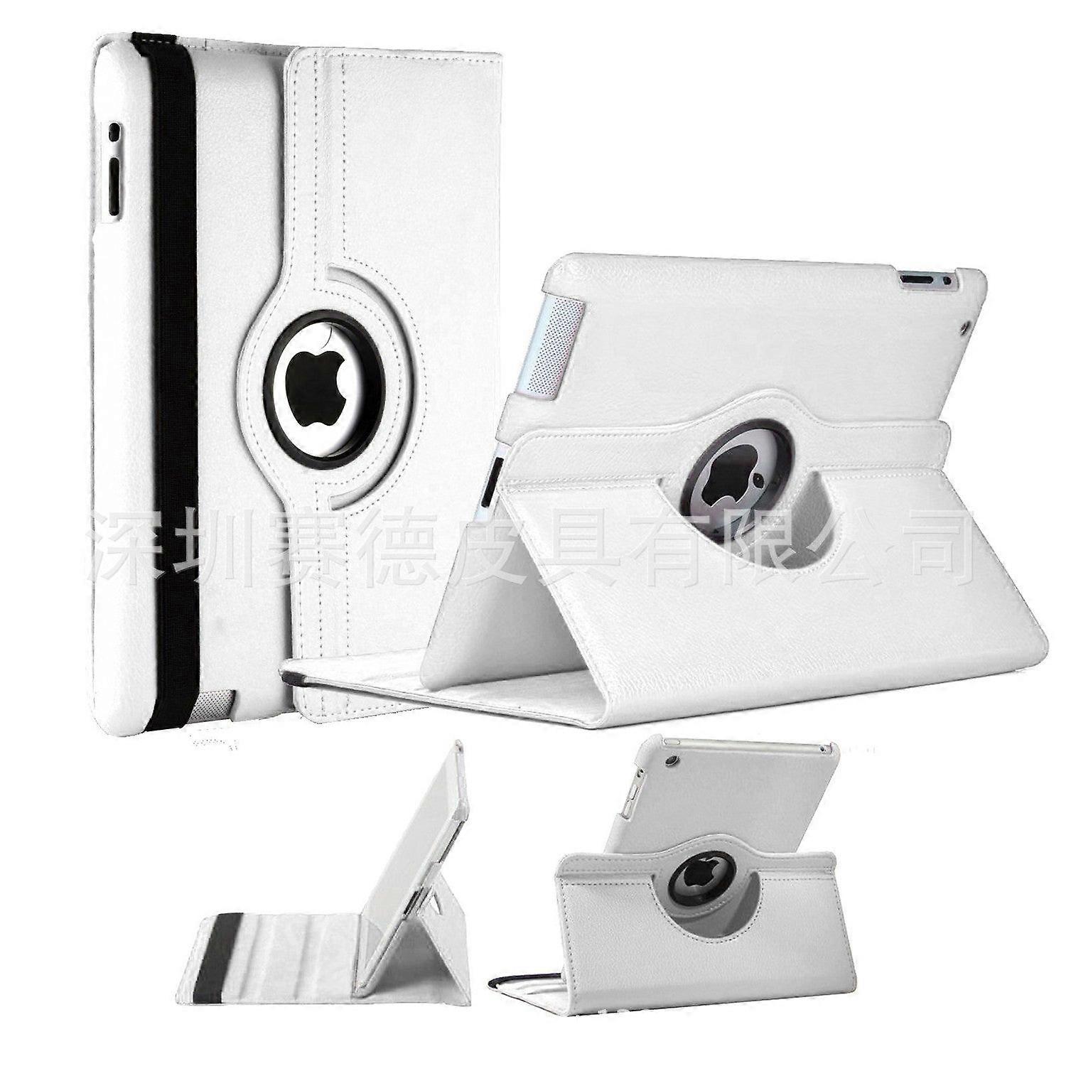 Stylish Case For Ipad New 568 White Lychee Pattern Rotating Leather