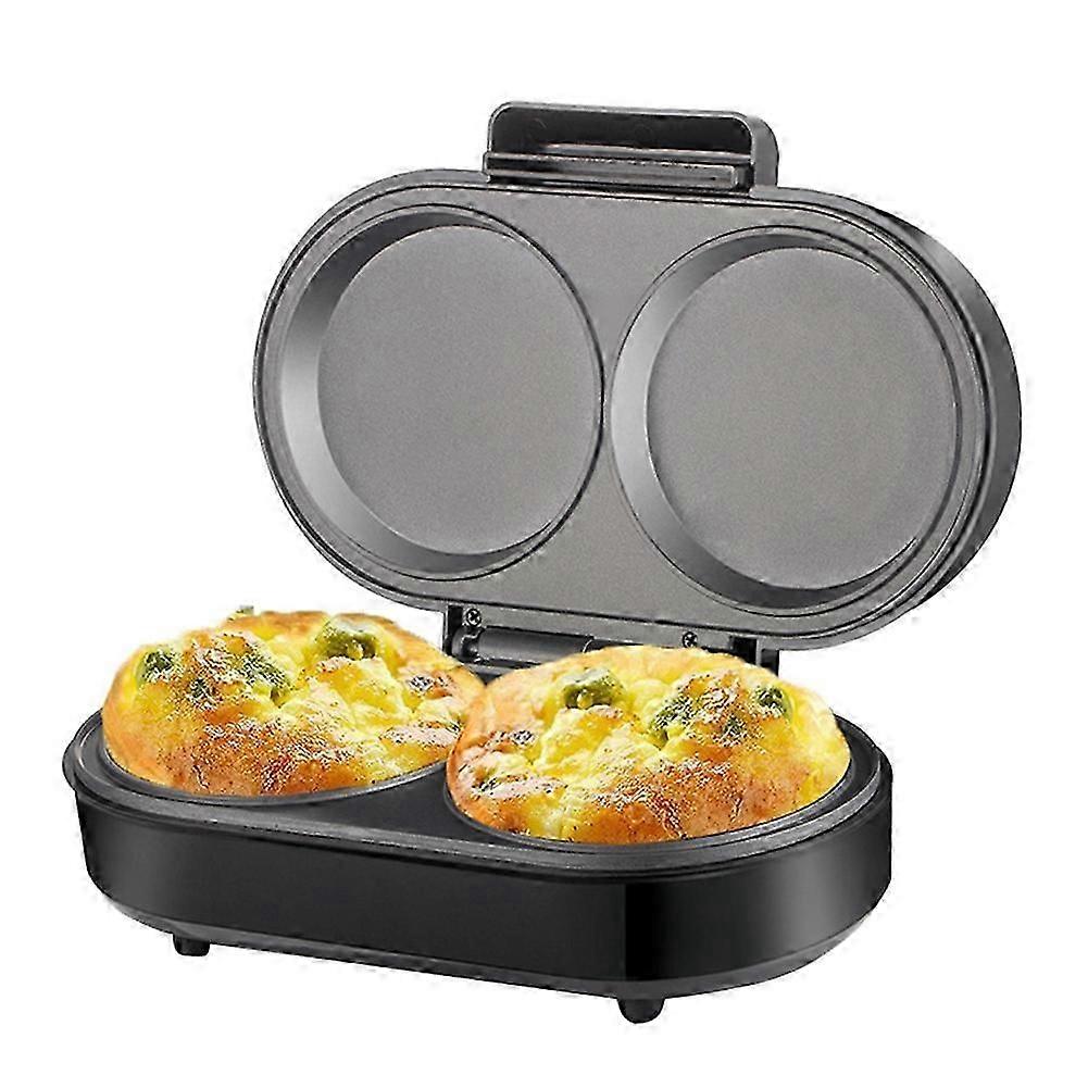 Double Mini Omelet Maker Round Non-Stick Grids Makes 2 Individual Breakfast Chaffles & Hamburger EU Plug