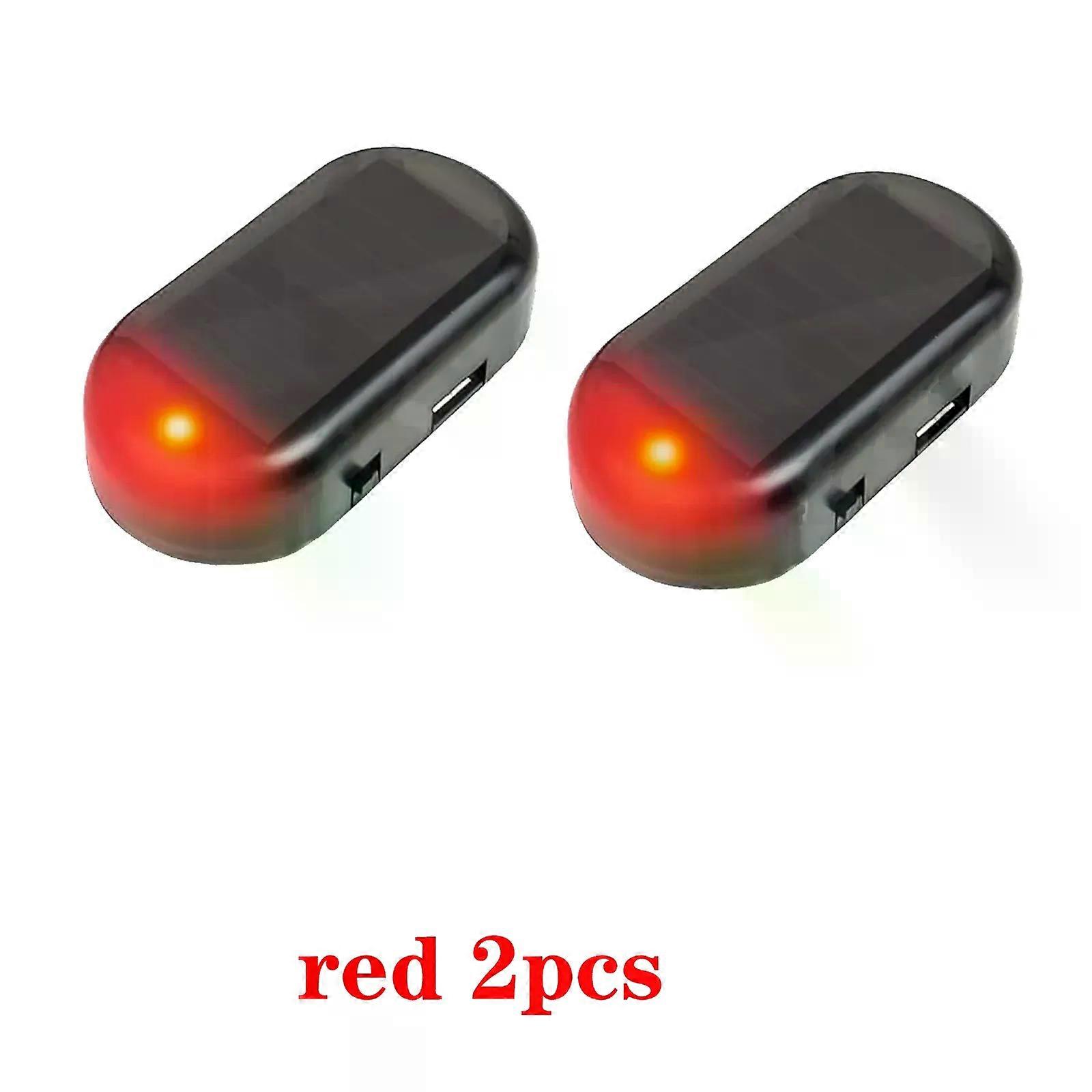 2pcs Car Solar Power Simulated Dummy Alarm Warning Anti-Theft LED Flashing Security Light with New USB Port