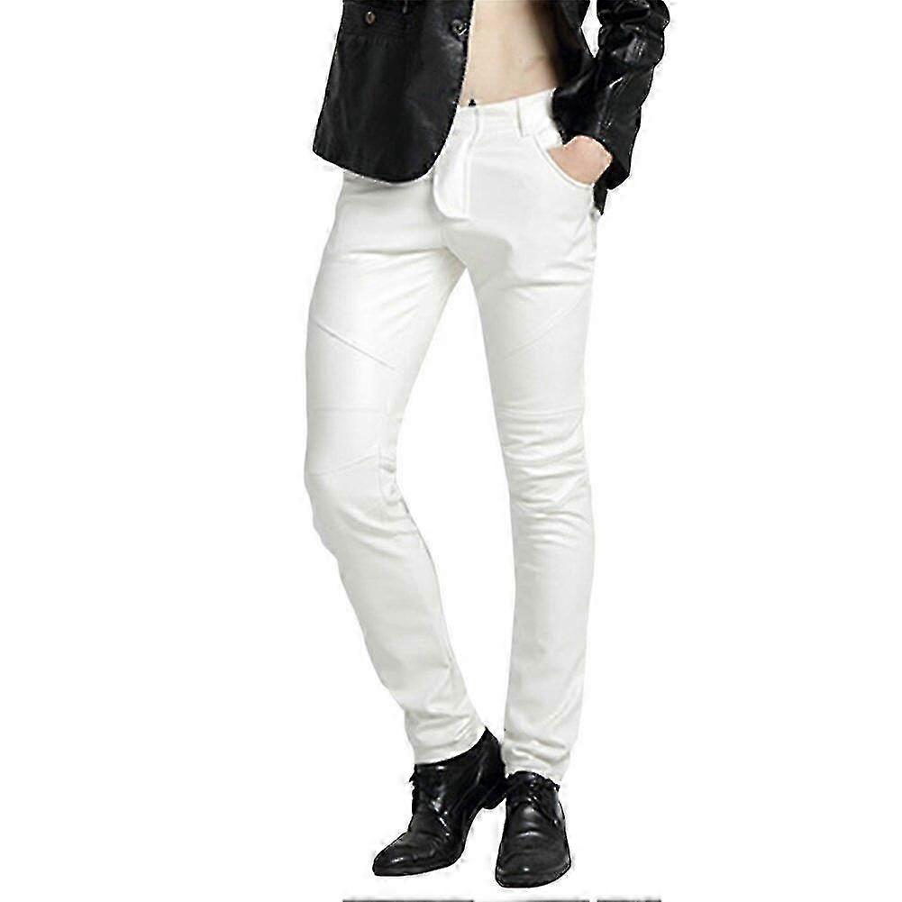 VAWAN Mens Mid-Waist Solid Straight Leather Pants 25-26s