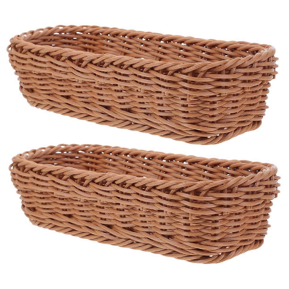 2pcs Multipurpose Rattan Storage Basket for Kitchen Dining Bread Fruit Vegetable Organizer Brown