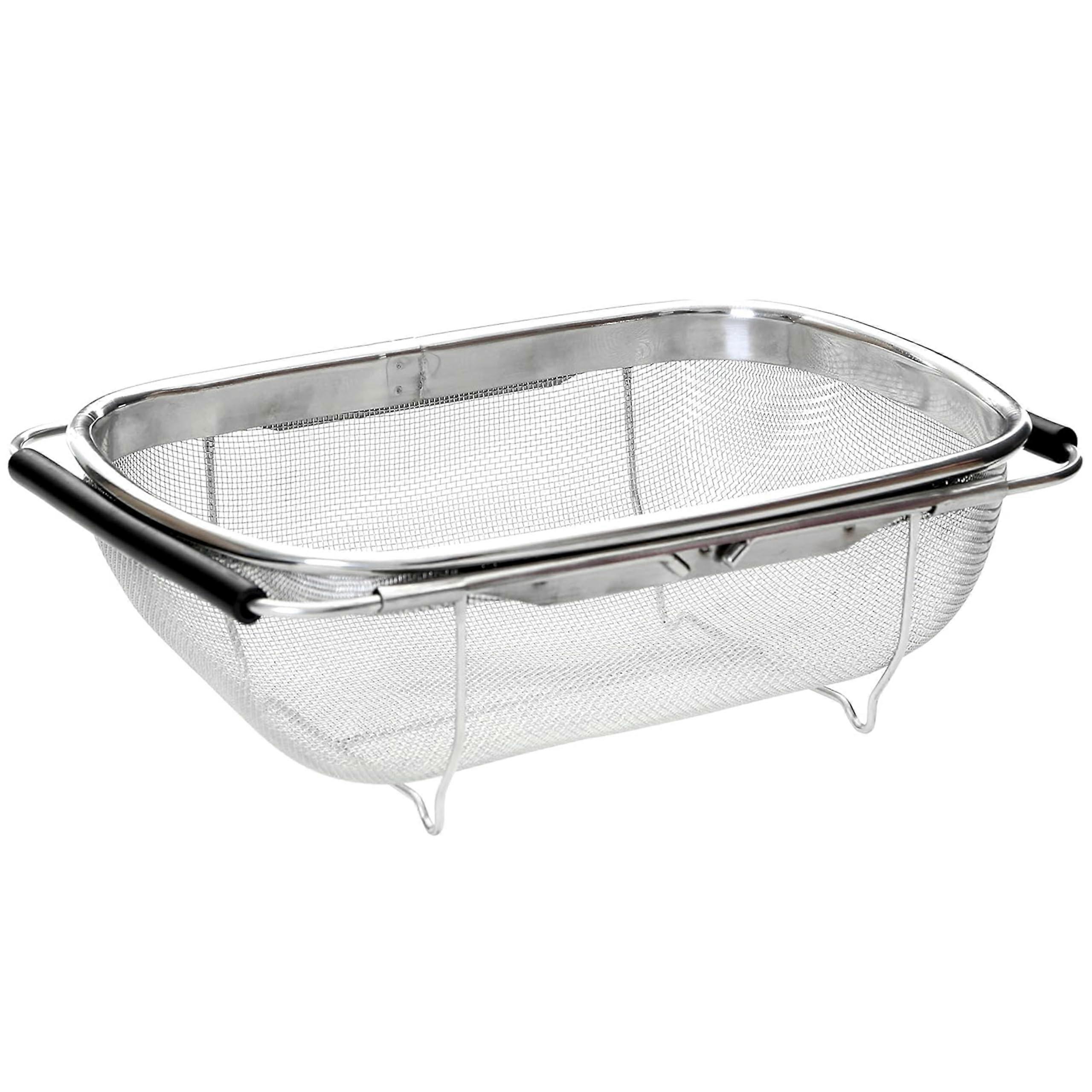 Over Sink Colander with Extendable SoftGrip Handles, Large Stainless Steel Kitchen Sink Strainer