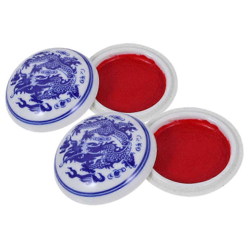 Chinese Calligraphy Ink Pads with Ceramic Box for Crafting Use 2Pcs