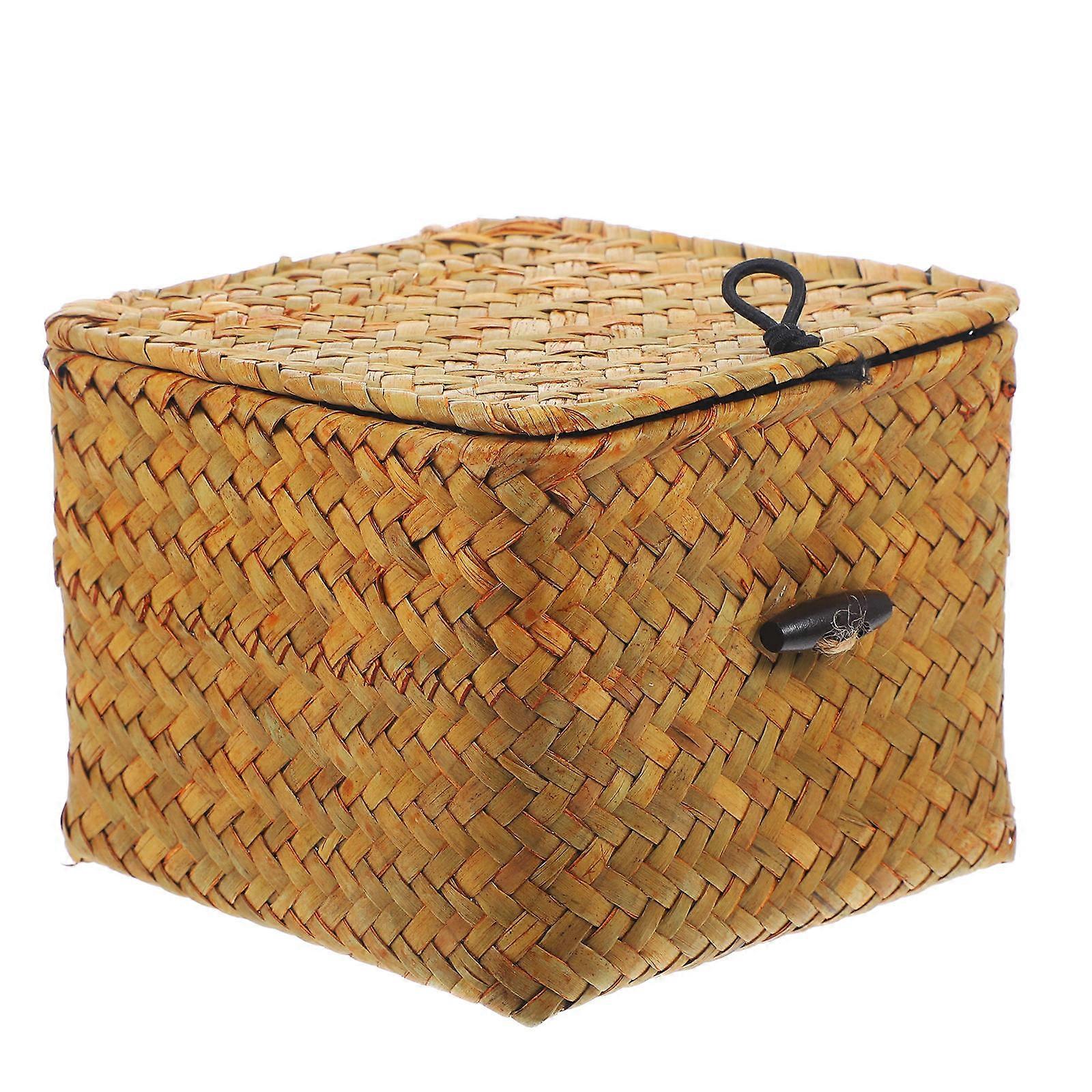 Storage Boxes With Lids Cattail Stem Material Orange Storage Solutions 1Set