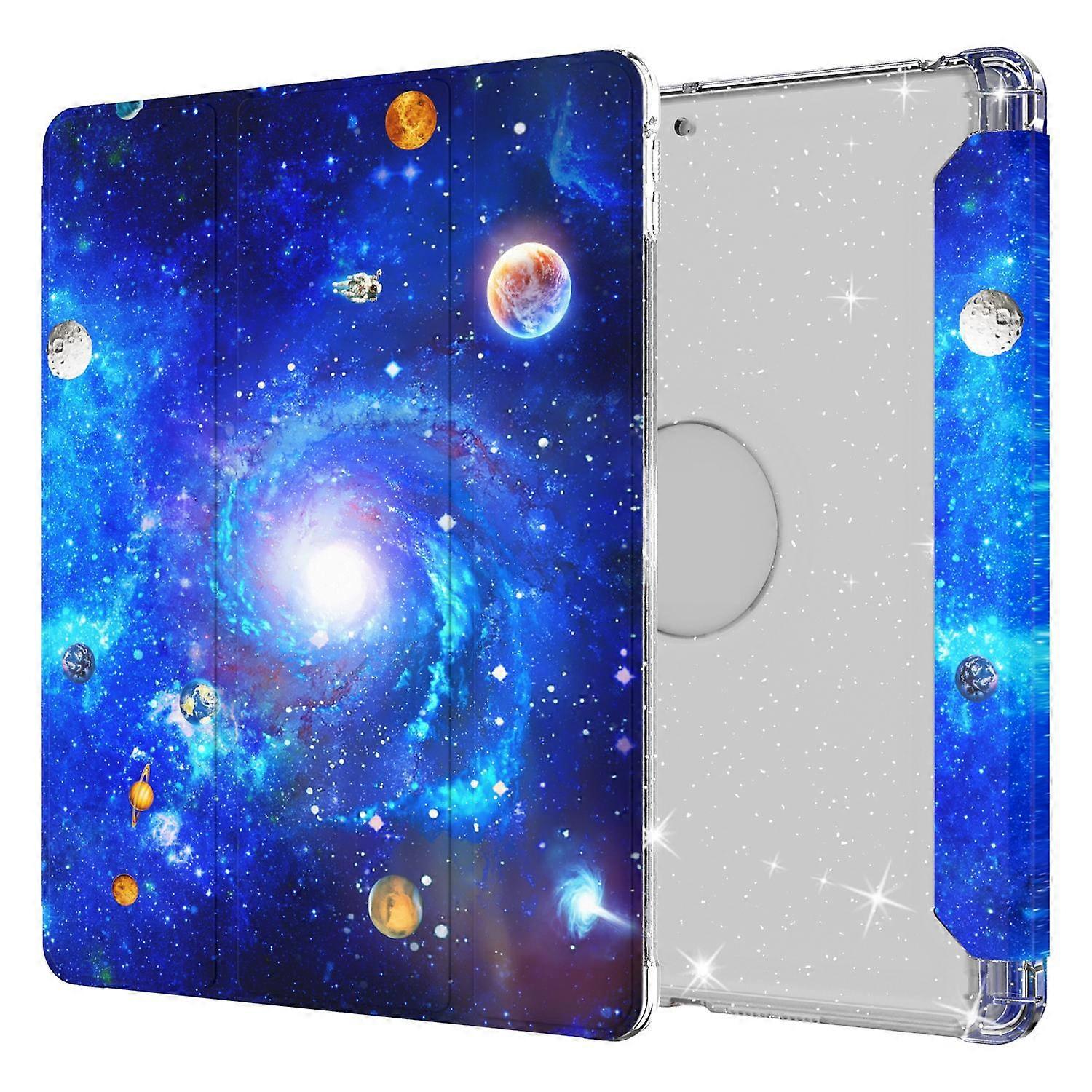 Pattern Printing Tri-fold Stand PU Leather Cover + Clear TPU Back Panel Tablet Shell Cover for iPad 