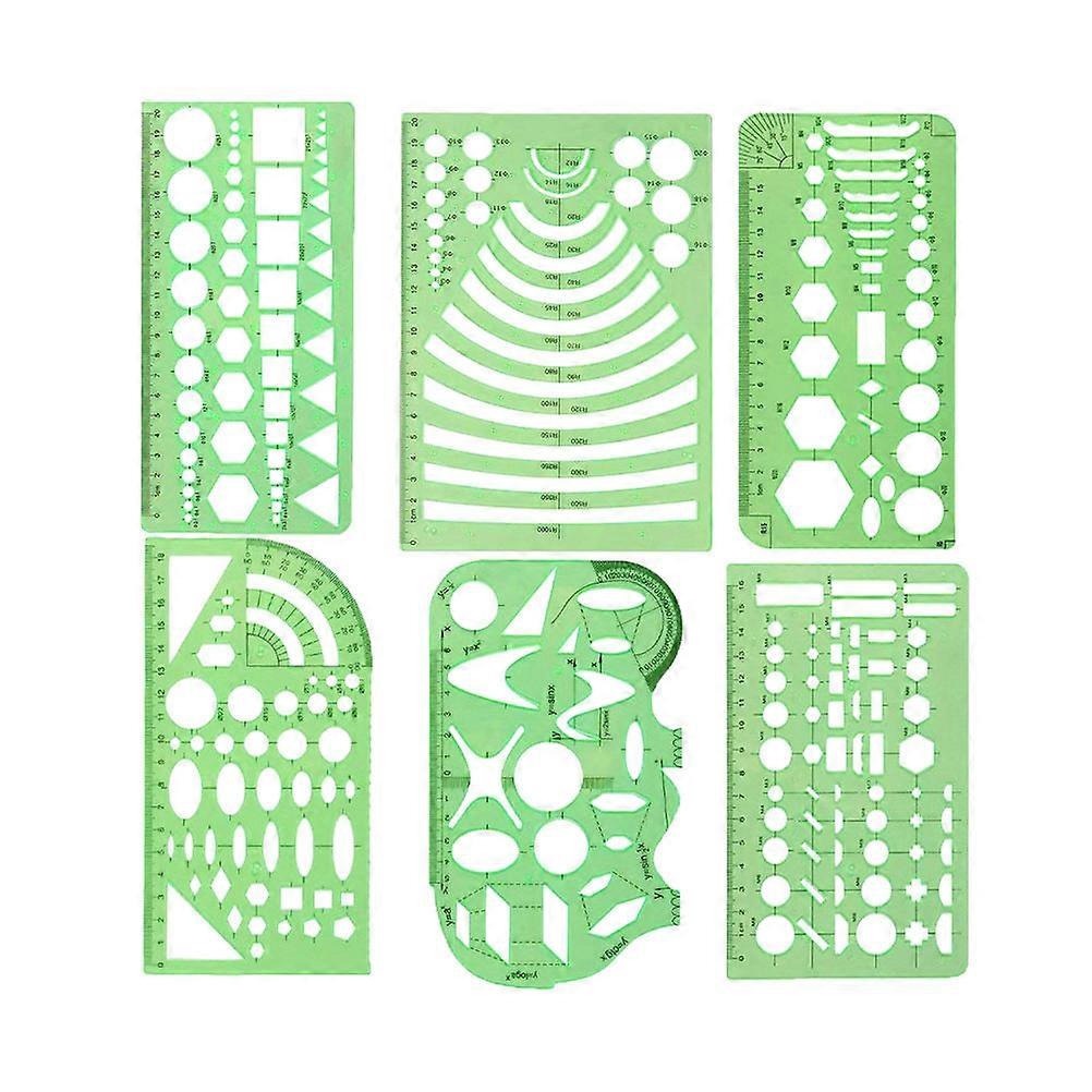 Transparent Geometric Drawing Ruler Set for Drafting 6Pcs Green Plastic Templates