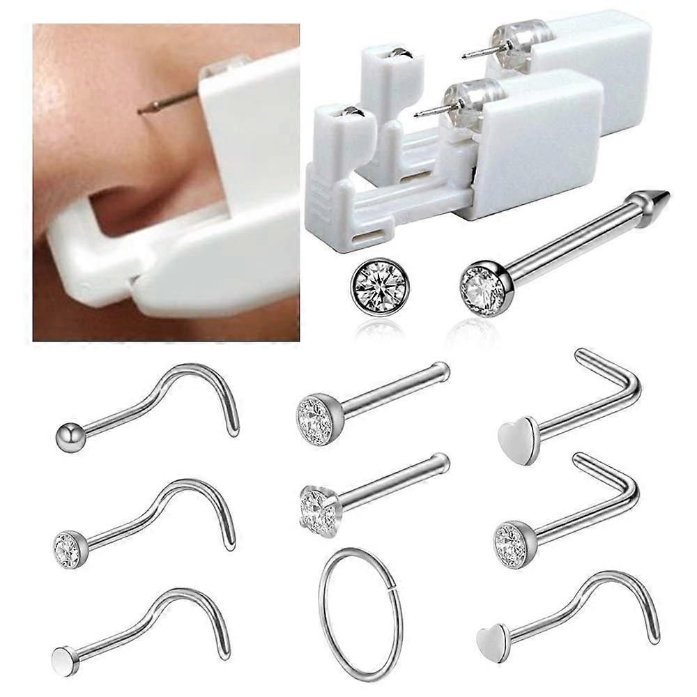 Nose Piercing Kit with Disposable SingleUse Gun and 10 Nose Studs for Multiple Piercings