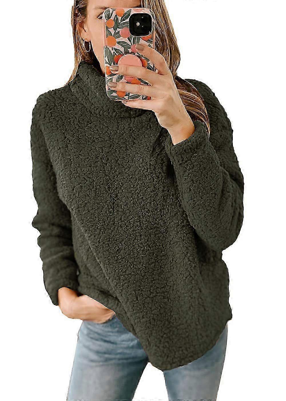 Women's Fleece Hoodie High Neck Solid Color Pullover