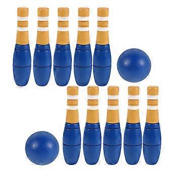 Indoor Wooden Bowling Pin Set for Kids Play 2Sets Children Activity Kit