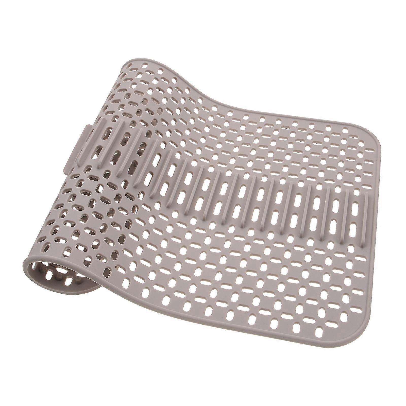 Silicone Kitchen Sink Mat for Kitchen Use with Light Grey Square Design