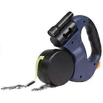 Automatic retractable towing rope with LED flashlight, suitable for 2 pets. One to two towing ropes with two in one dual head automatic retractable pe