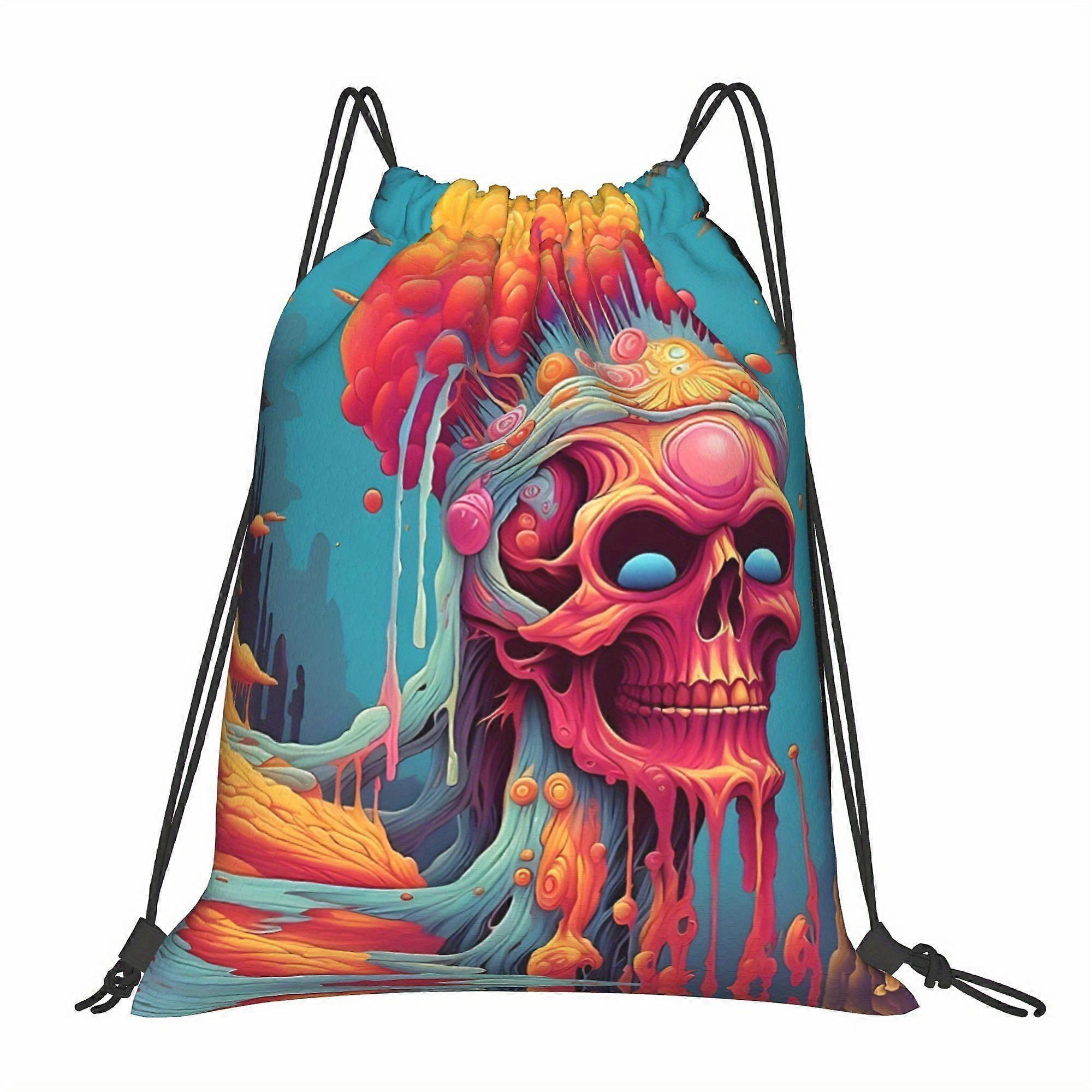 Psychedelic Dripping Skull 4 Drawstring Bags-Cqazw