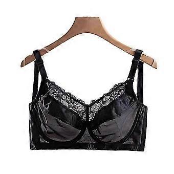 Mierside Sexy Plus Size Women Underwire Bra Satin Embroidery Unlined Full Cup Solid Back Closure Adjustable Non-convertible Straps Everyday Wear