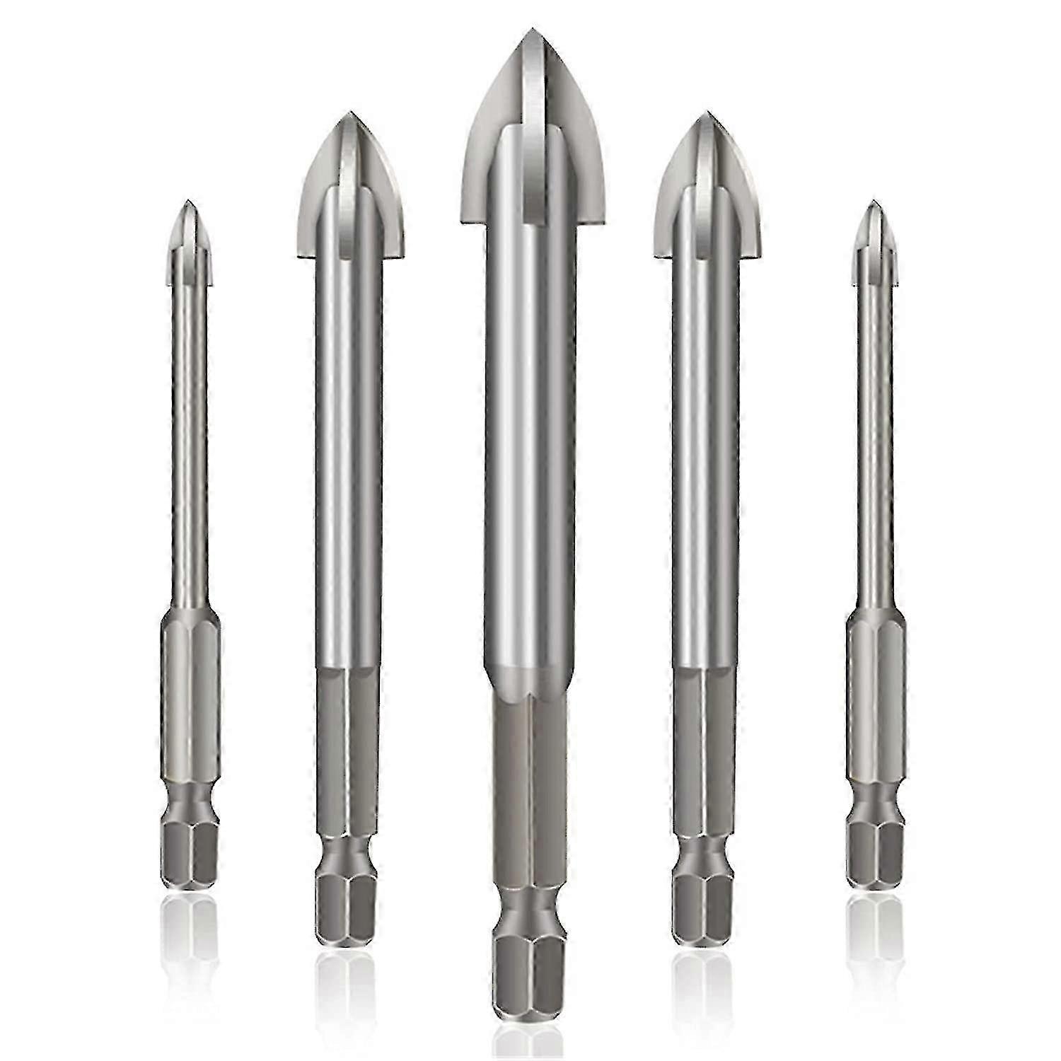 Efficient Universal Drilling Tool, 5pcs Cross Hex Tile Drill Bit Set Concrete Drill Bit Set (silver)