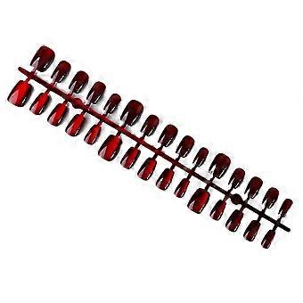 Red Magnet Cat Eye Press On Nails 30pcs Long Coffin Glossy Full Cover Reusable Fake Nail Tips (04)