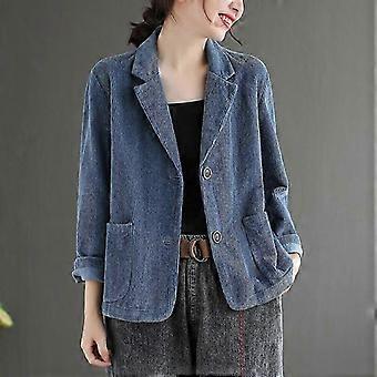 Vintage Women Corduroy Jacket Spring Autumn Coat Ladies Casual Outwears Female Long Sleeve Loose Single Breasted Blazers-Good