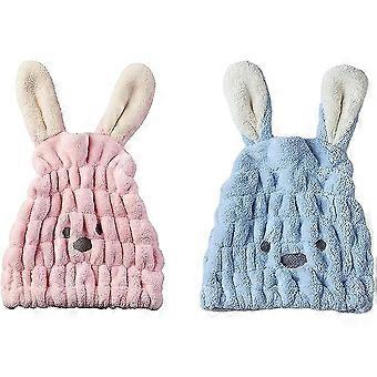 2pcs Hair Fast Drying Towel Microfiber Cartoon Rabbit Cat Ears Ultra Absorbent Gift