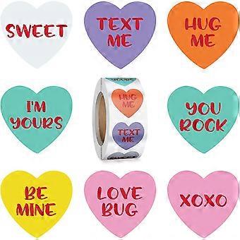 1500 pezzi San Valentino Candy cuore adesivi San Valentino a forma di cuore adesivi con 8 parole diverse autoadesivo cuore adesivo rotolo San Valentino Sti