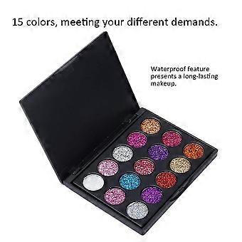 Oogschaduwpalet met 15 glitterkleuren - Langdurige, waterbestendige formule, breed kleurenspectrum, sterk gepigmenteerde textuur