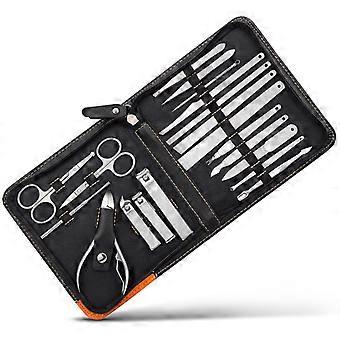19‑in‑1 Stainless Steel Manicure Pedicure Set with Precision Cutting Blades and PU Leather Case