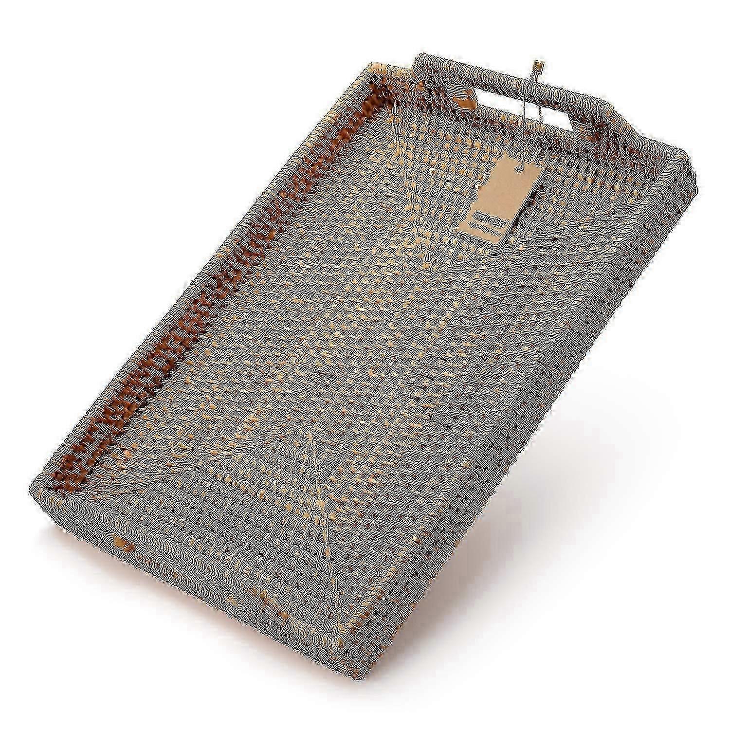 Hand-woven Rattan Rectangular Serving Tray With Handles compatible with Breakfast, Drinks, Snack compatible with Coffee Table DB