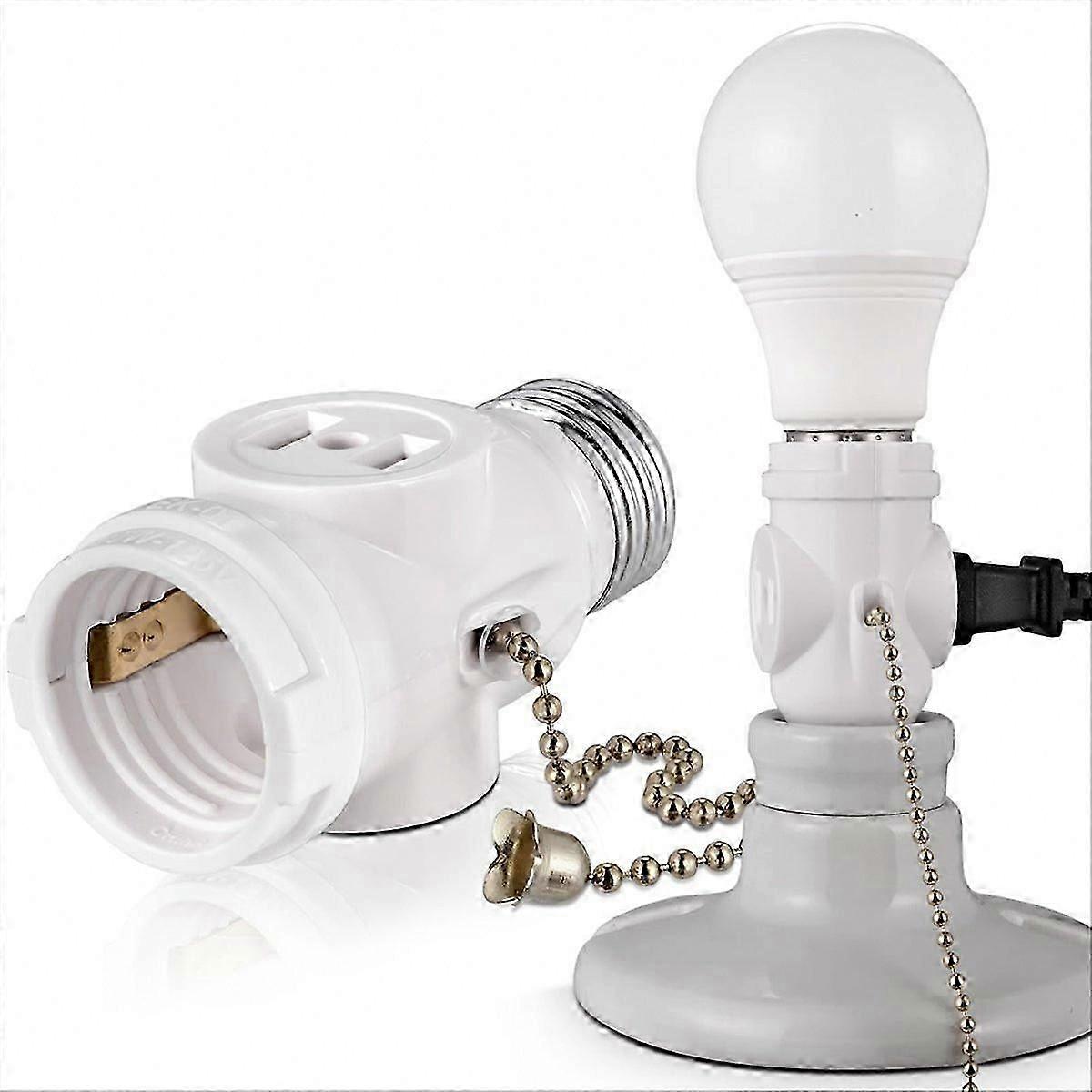 Converts Outlet to Dual E26 Bulb Sockets, 2-Pack Light Socket Adapter & Outlet Splitter