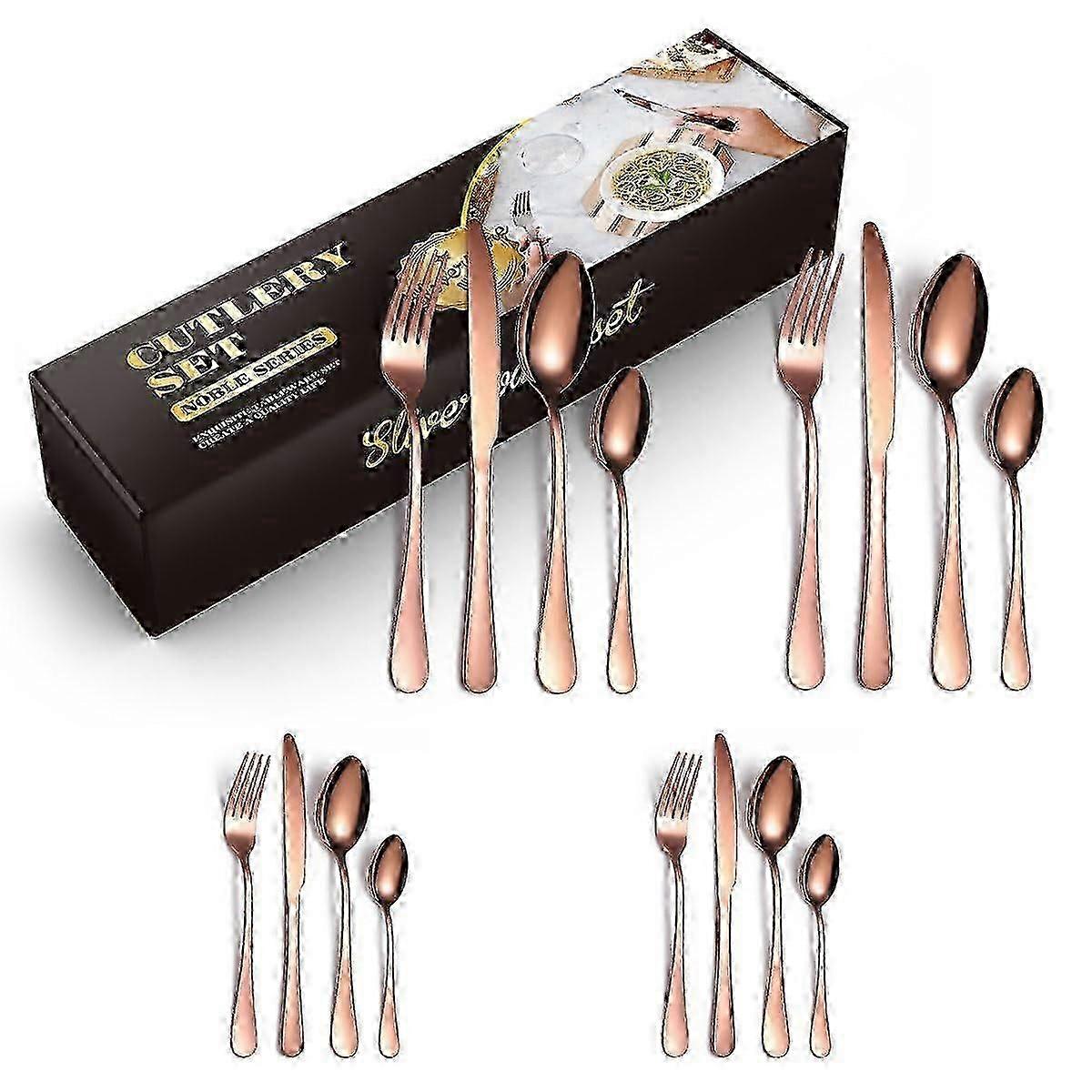 16 pc Rose Gold Flatware Set for Tableware