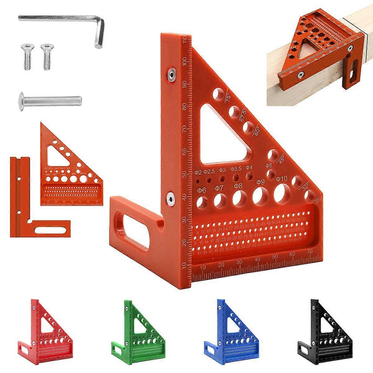 11cm Triangular Woodworking Square and Drill Guide, Multi-Hole Marking Tool, Orange