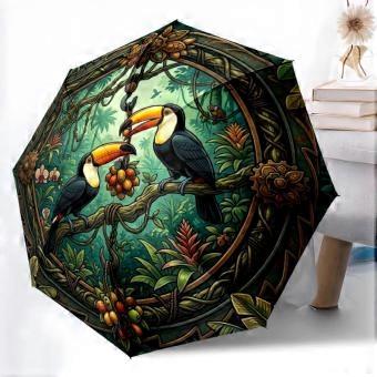 Toucan Tropical Jungle Artwork pattern umbrella, portable and foldable design, 8 ribs, a casual accessory for friend's birthday gifts.