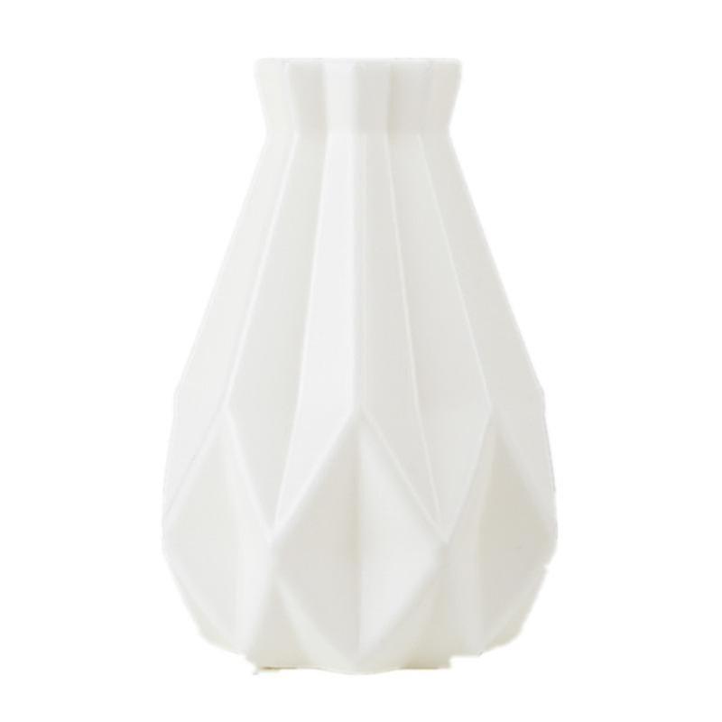 Flower Vase White Ceramic Look Plastic Vase Unbreakable, Geometric Modern Minimalist Style Home Dco
