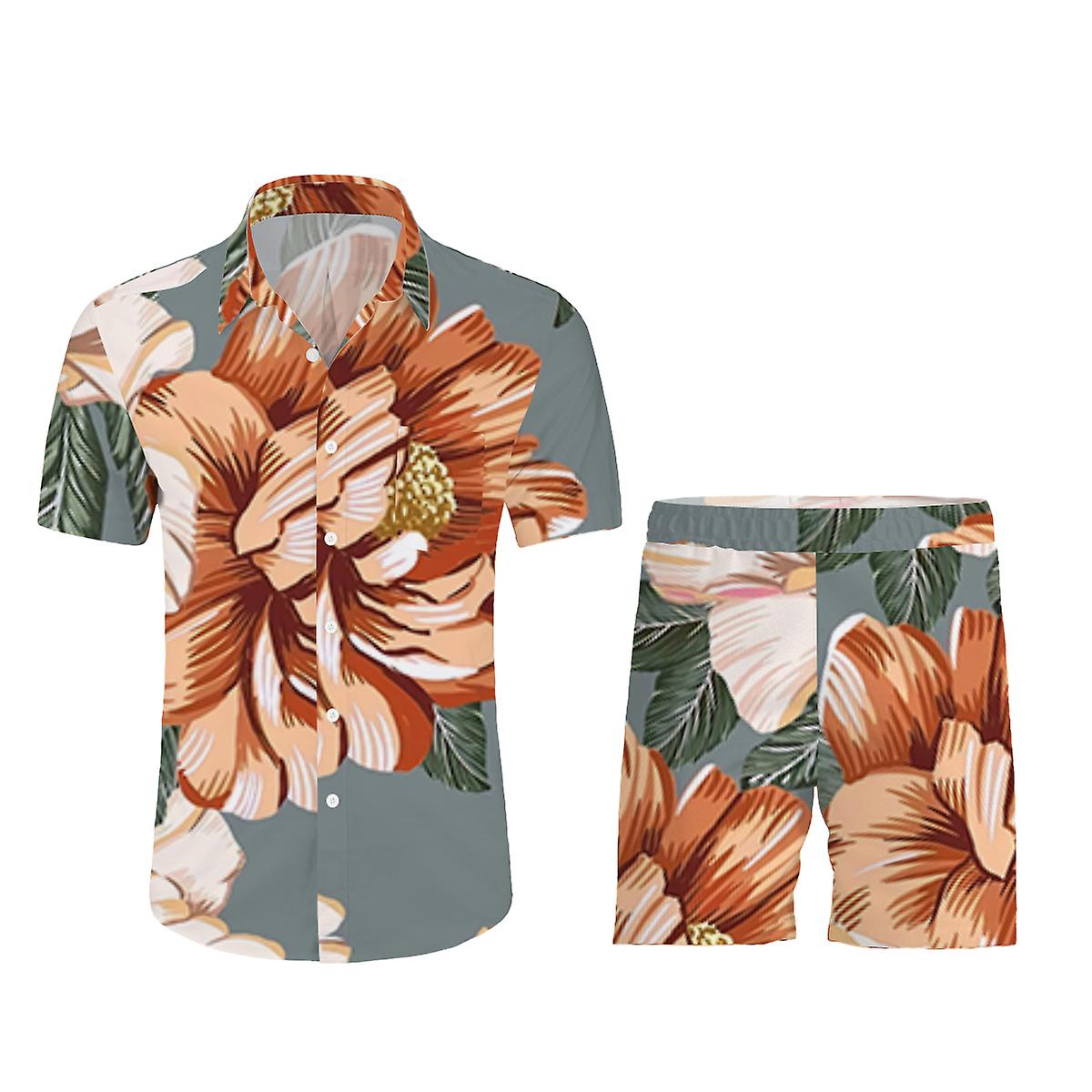 Cloudstyle Men's Summer Casual Flower Print Short Sleeve Shirt Outfits